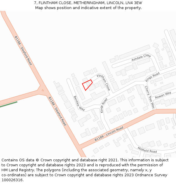 7, FLINTHAM CLOSE, METHERINGHAM, LINCOLN, LN4 3EW: Location map and indicative extent of plot