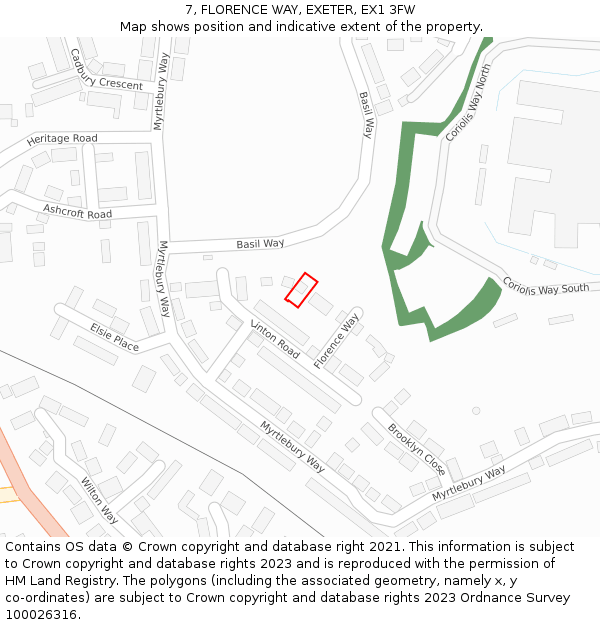7, FLORENCE WAY, EXETER, EX1 3FW: Location map and indicative extent of plot