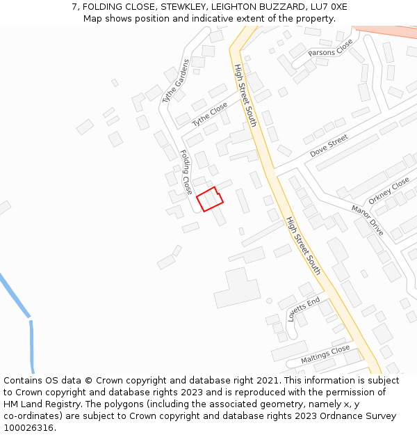 7, FOLDING CLOSE, STEWKLEY, LEIGHTON BUZZARD, LU7 0XE: Location map and indicative extent of plot