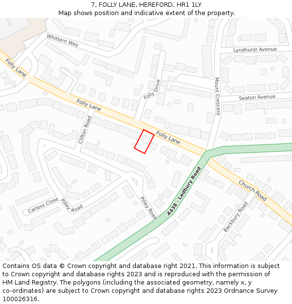 7, FOLLY LANE, HEREFORD, HR1 1LY: Location map and indicative extent of plot