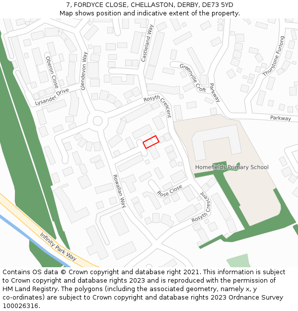 7, FORDYCE CLOSE, CHELLASTON, DERBY, DE73 5YD: Location map and indicative extent of plot