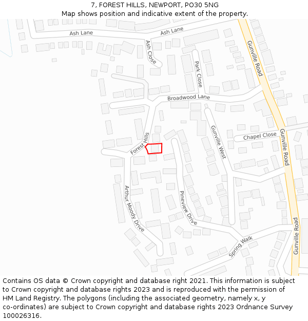 7, FOREST HILLS, NEWPORT, PO30 5NG: Location map and indicative extent of plot