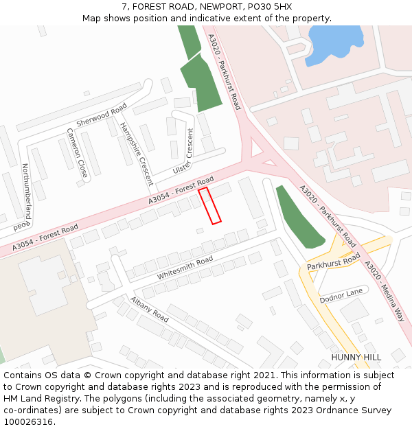 7, FOREST ROAD, NEWPORT, PO30 5HX: Location map and indicative extent of plot