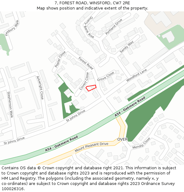 7, FOREST ROAD, WINSFORD, CW7 2RE: Location map and indicative extent of plot