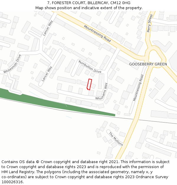 7, FORESTER COURT, BILLERICAY, CM12 0HG: Location map and indicative extent of plot