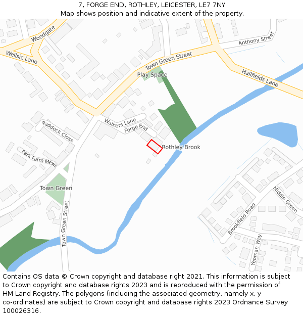 7, FORGE END, ROTHLEY, LEICESTER, LE7 7NY: Location map and indicative extent of plot