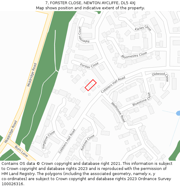 7, FORSTER CLOSE, NEWTON AYCLIFFE, DL5 4XJ: Location map and indicative extent of plot