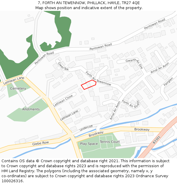 7, FORTH AN TEWENNOW, PHILLACK, HAYLE, TR27 4QE: Location map and indicative extent of plot