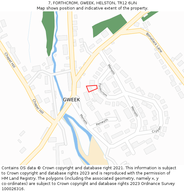 7, FORTHCROM, GWEEK, HELSTON, TR12 6UN: Location map and indicative extent of plot