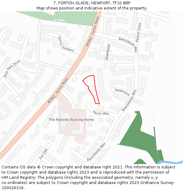 7, FORTON GLADE, NEWPORT, TF10 8BP: Location map and indicative extent of plot