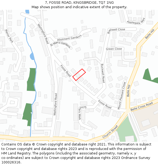 7, FOSSE ROAD, KINGSBRIDGE, TQ7 1NG: Location map and indicative extent of plot