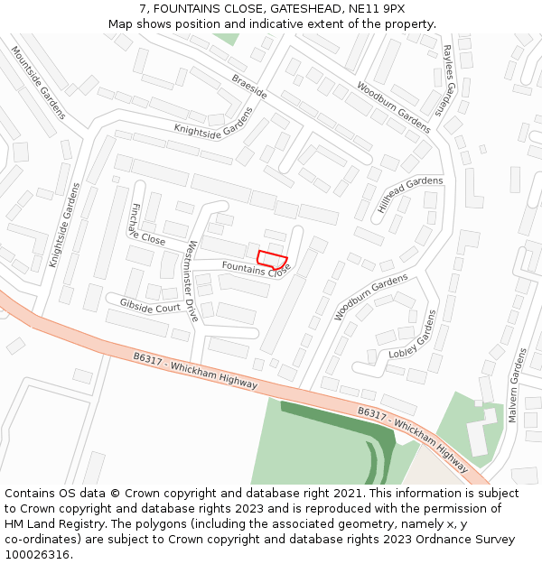 7, FOUNTAINS CLOSE, GATESHEAD, NE11 9PX: Location map and indicative extent of plot