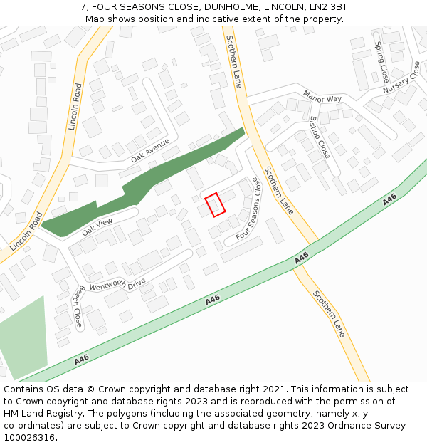 7, FOUR SEASONS CLOSE, DUNHOLME, LINCOLN, LN2 3BT: Location map and indicative extent of plot
