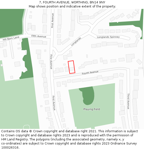 7, FOURTH AVENUE, WORTHING, BN14 9NY: Location map and indicative extent of plot