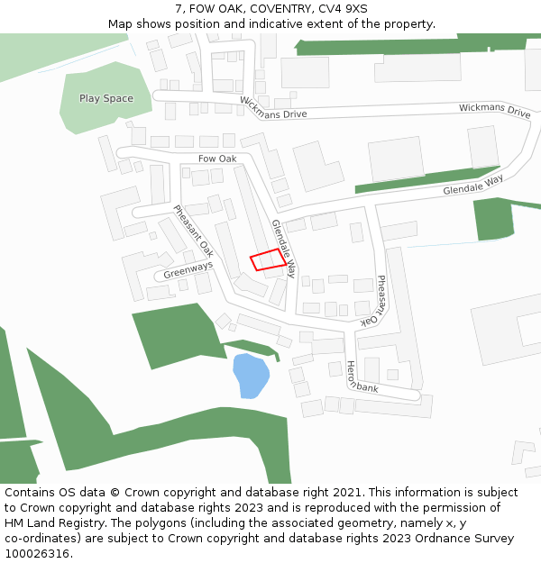 7, FOW OAK, COVENTRY, CV4 9XS: Location map and indicative extent of plot