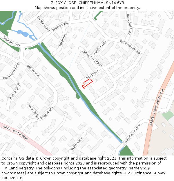 7, FOX CLOSE, CHIPPENHAM, SN14 6YB: Location map and indicative extent of plot