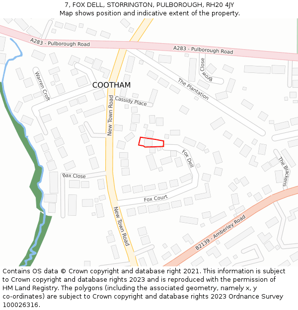 7, FOX DELL, STORRINGTON, PULBOROUGH, RH20 4JY: Location map and indicative extent of plot