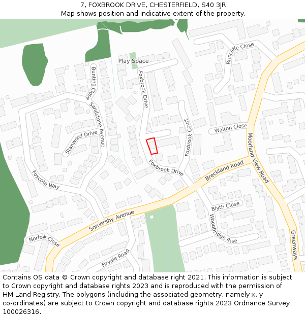 7, FOXBROOK DRIVE, CHESTERFIELD, S40 3JR: Location map and indicative extent of plot