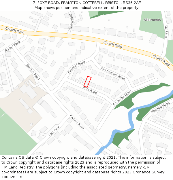 7, FOXE ROAD, FRAMPTON COTTERELL, BRISTOL, BS36 2AE: Location map and indicative extent of plot