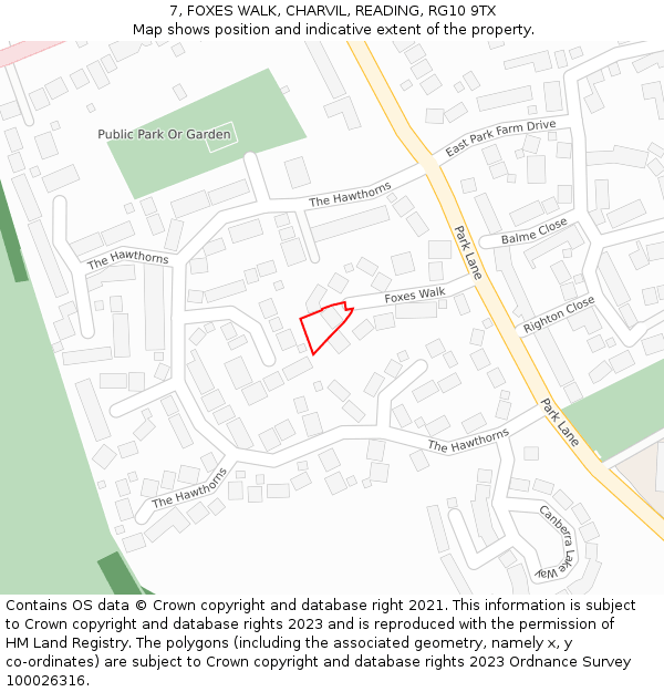 7, FOXES WALK, CHARVIL, READING, RG10 9TX: Location map and indicative extent of plot