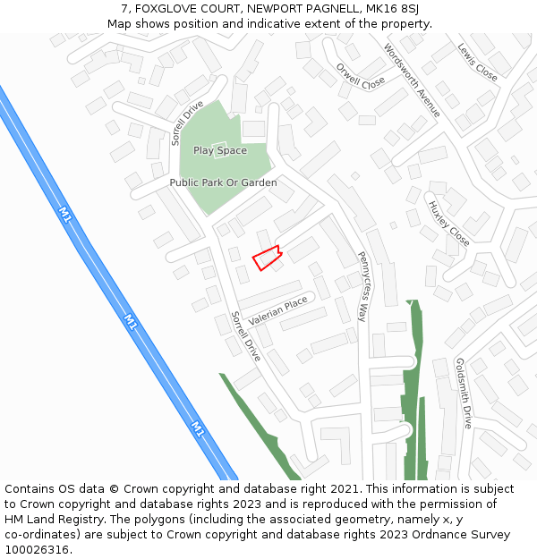 7, FOXGLOVE COURT, NEWPORT PAGNELL, MK16 8SJ: Location map and indicative extent of plot