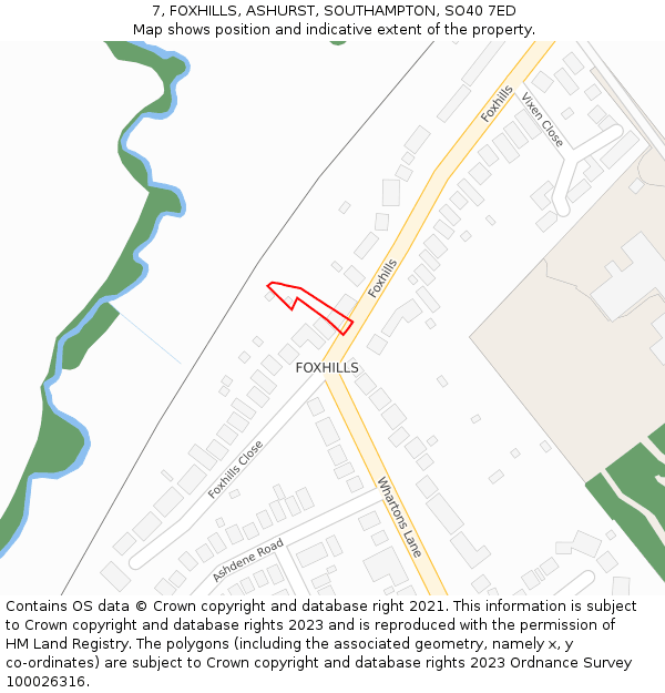 7, FOXHILLS, ASHURST, SOUTHAMPTON, SO40 7ED: Location map and indicative extent of plot