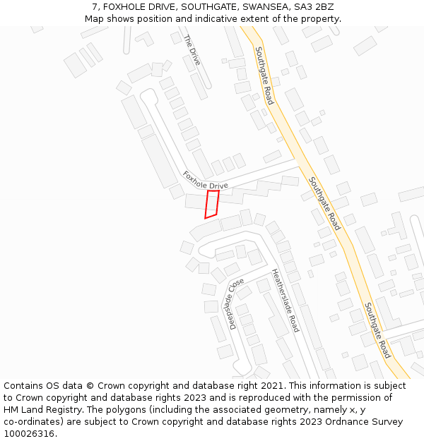 7, FOXHOLE DRIVE, SOUTHGATE, SWANSEA, SA3 2BZ: Location map and indicative extent of plot