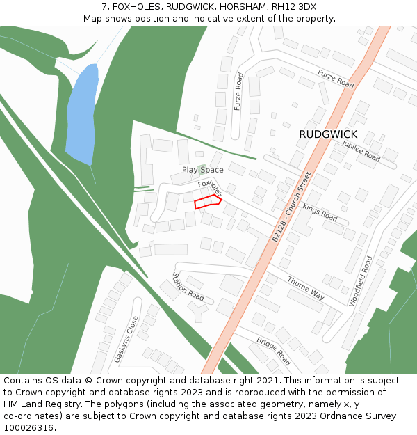 7, FOXHOLES, RUDGWICK, HORSHAM, RH12 3DX: Location map and indicative extent of plot