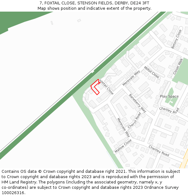 7, FOXTAIL CLOSE, STENSON FIELDS, DERBY, DE24 3FT: Location map and indicative extent of plot