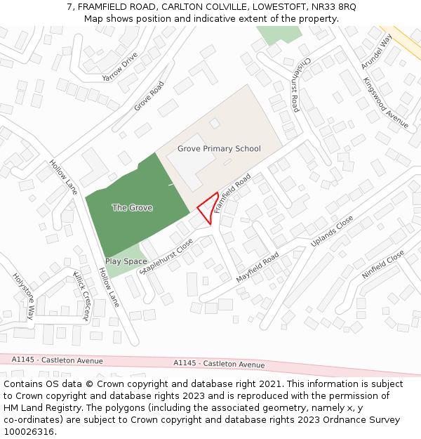 7, FRAMFIELD ROAD, CARLTON COLVILLE, LOWESTOFT, NR33 8RQ: Location map and indicative extent of plot