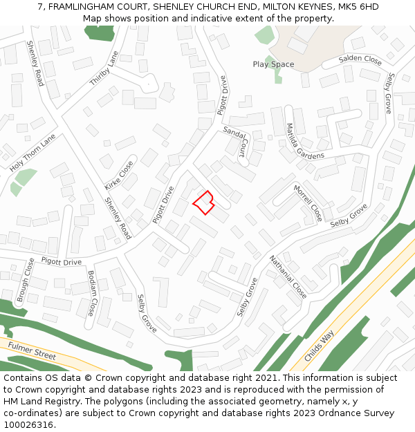 7, FRAMLINGHAM COURT, SHENLEY CHURCH END, MILTON KEYNES, MK5 6HD: Location map and indicative extent of plot