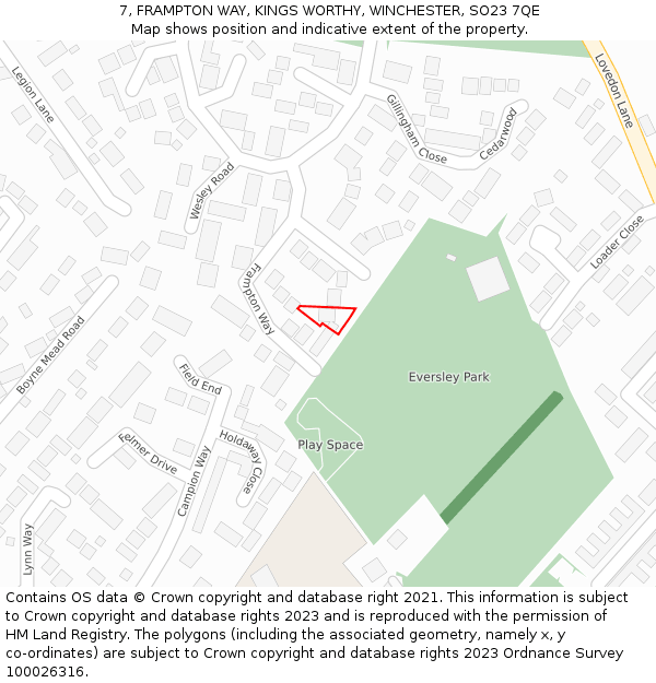 7, FRAMPTON WAY, KINGS WORTHY, WINCHESTER, SO23 7QE: Location map and indicative extent of plot