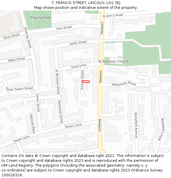 7, FRANCIS STREET, LINCOLN, LN1 3EJ: Location map and indicative extent of plot