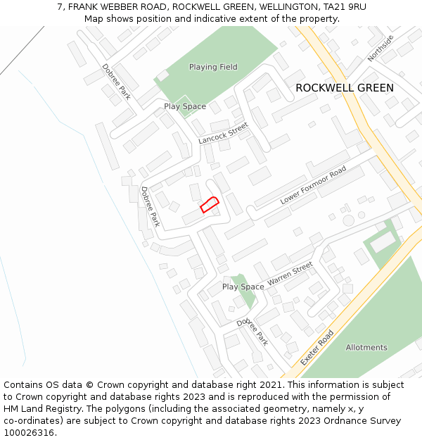 7, FRANK WEBBER ROAD, ROCKWELL GREEN, WELLINGTON, TA21 9RU: Location map and indicative extent of plot