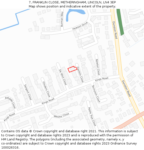 7, FRANKLIN CLOSE, METHERINGHAM, LINCOLN, LN4 3EP: Location map and indicative extent of plot