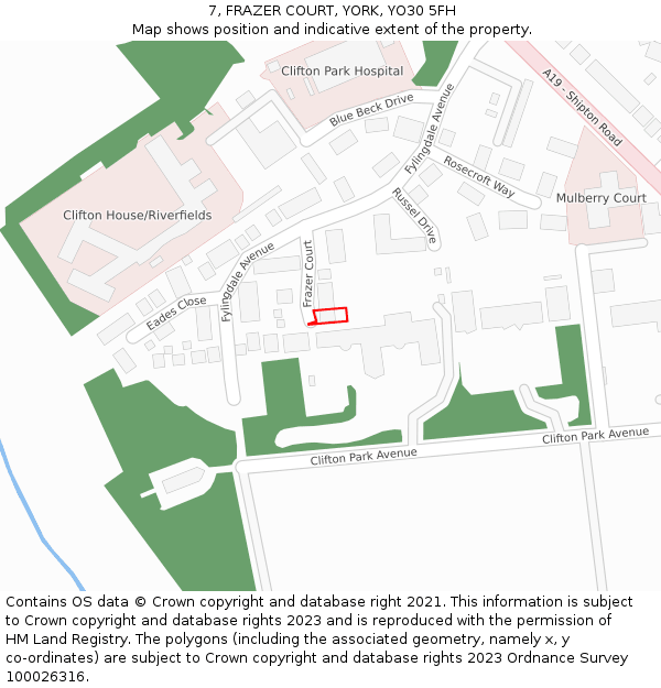 7, FRAZER COURT, YORK, YO30 5FH: Location map and indicative extent of plot