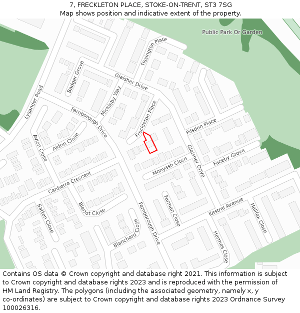 7, FRECKLETON PLACE, STOKE-ON-TRENT, ST3 7SG: Location map and indicative extent of plot