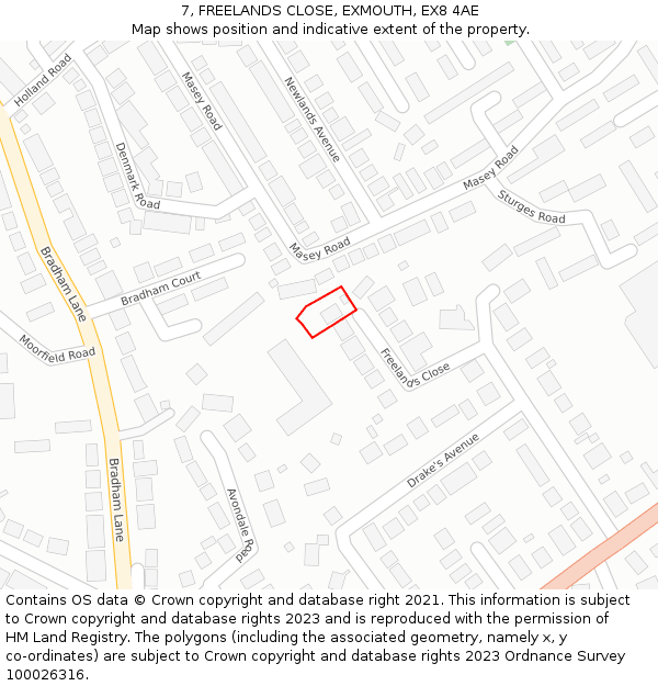 7, FREELANDS CLOSE, EXMOUTH, EX8 4AE: Location map and indicative extent of plot