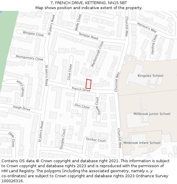 7, FRENCH DRIVE, KETTERING, NN15 5BT: Location map and indicative extent of plot