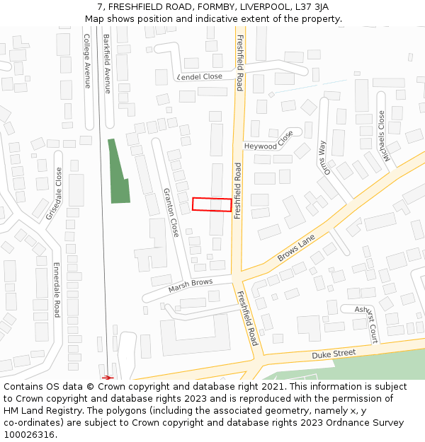 7, FRESHFIELD ROAD, FORMBY, LIVERPOOL, L37 3JA: Location map and indicative extent of plot