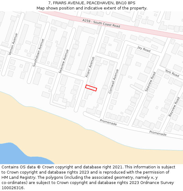 7, FRIARS AVENUE, PEACEHAVEN, BN10 8PS: Location map and indicative extent of plot