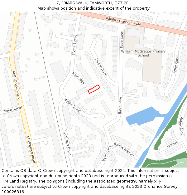 7, FRIARS WALK, TAMWORTH, B77 2FH: Location map and indicative extent of plot