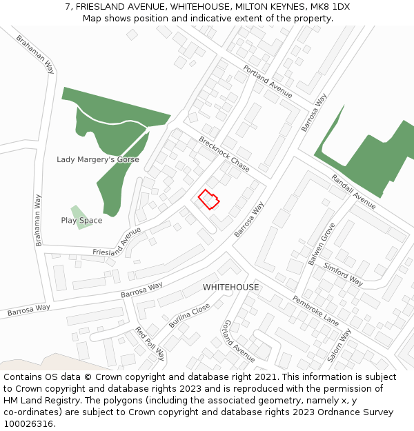 7, FRIESLAND AVENUE, WHITEHOUSE, MILTON KEYNES, MK8 1DX: Location map and indicative extent of plot