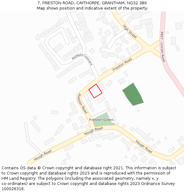 7, FRIESTON ROAD, CAYTHORPE, GRANTHAM, NG32 3BX: Location map and indicative extent of plot