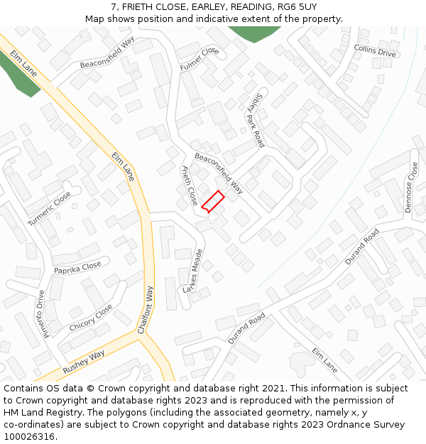 7, FRIETH CLOSE, EARLEY, READING, RG6 5UY: Location map and indicative extent of plot