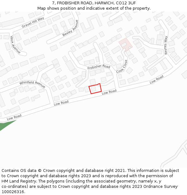 7, FROBISHER ROAD, HARWICH, CO12 3UF: Location map and indicative extent of plot