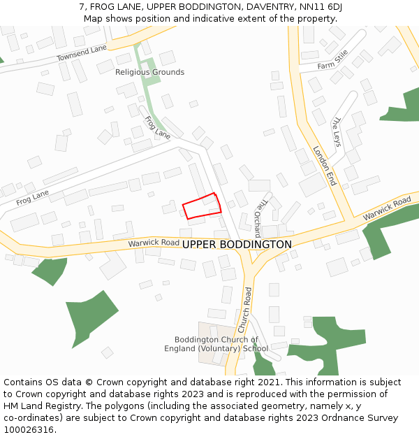 7, FROG LANE, UPPER BODDINGTON, DAVENTRY, NN11 6DJ: Location map and indicative extent of plot