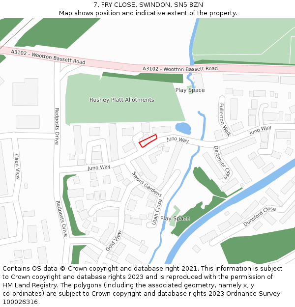 7, FRY CLOSE, SWINDON, SN5 8ZN: Location map and indicative extent of plot