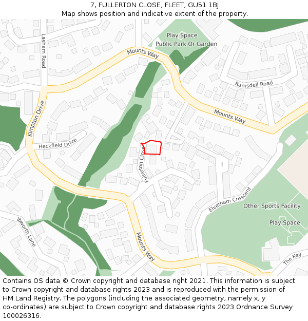 7, FULLERTON CLOSE, FLEET, GU51 1BJ: Location map and indicative extent of plot