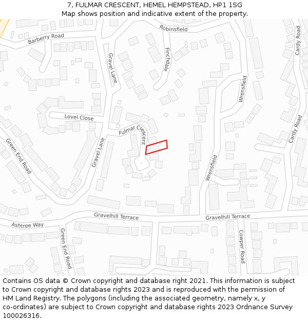 7, FULMAR CRESCENT, HEMEL HEMPSTEAD, HP1 1SG: Location map and indicative extent of plot